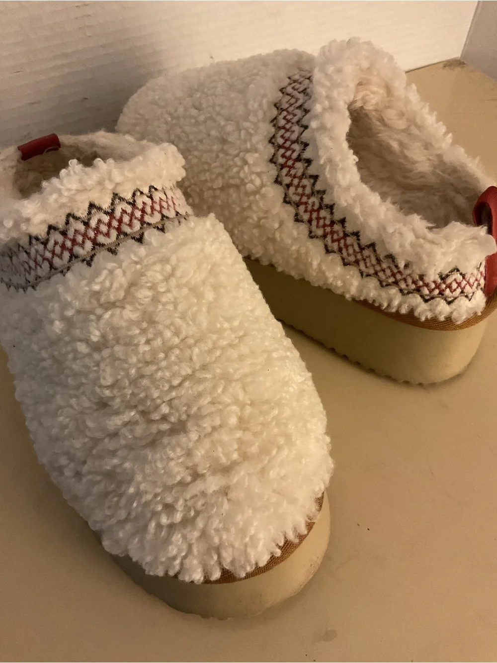Women plush fuzzy faux fur fleece platform slipper boot mules US 6.5
